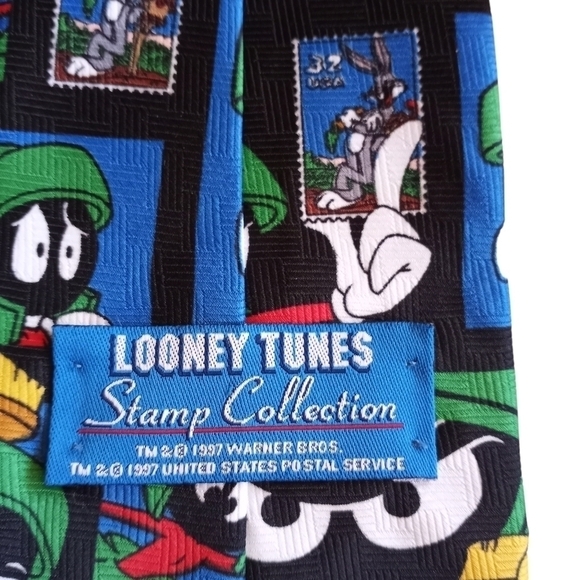 Vintage 90's Necktie Looney Tunes Stamp Collection Marvin the Martian Novelty - Picture 7 of 9